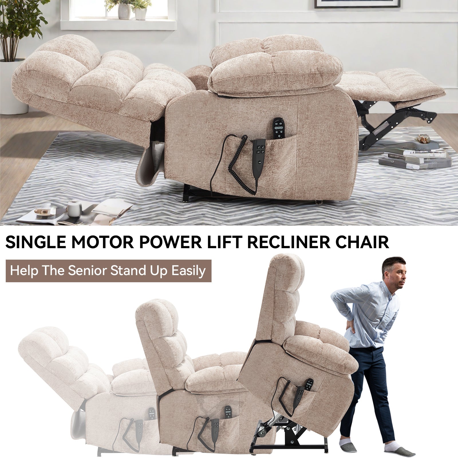Dual-Motor Lift Recliner with Heat & Massage, 350 lb Capacity detail image 8