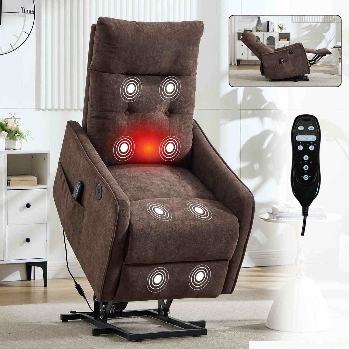 Chenille Single-Motor Power Lift Recliner with Massage & Heat detail image 19