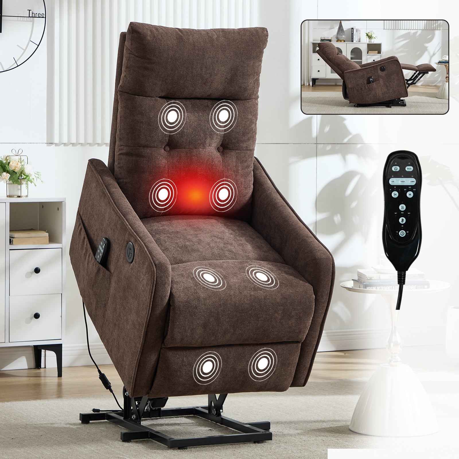 Chenille Single-Motor Power Lift Recliner with Massage & Heat detail image 19