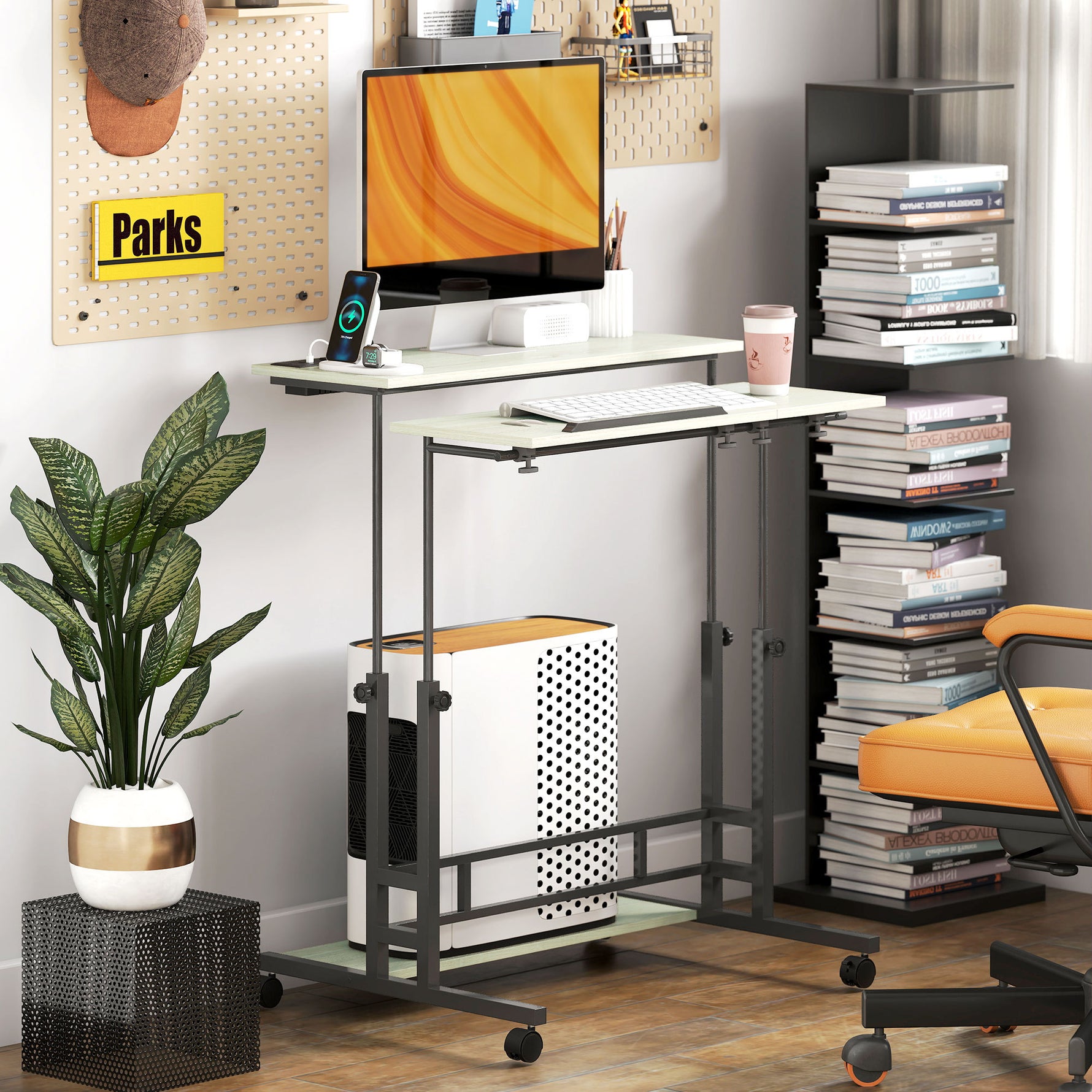 HOMCOM Height Adjustable Standing Desk with Power Outlets workspace desk setup