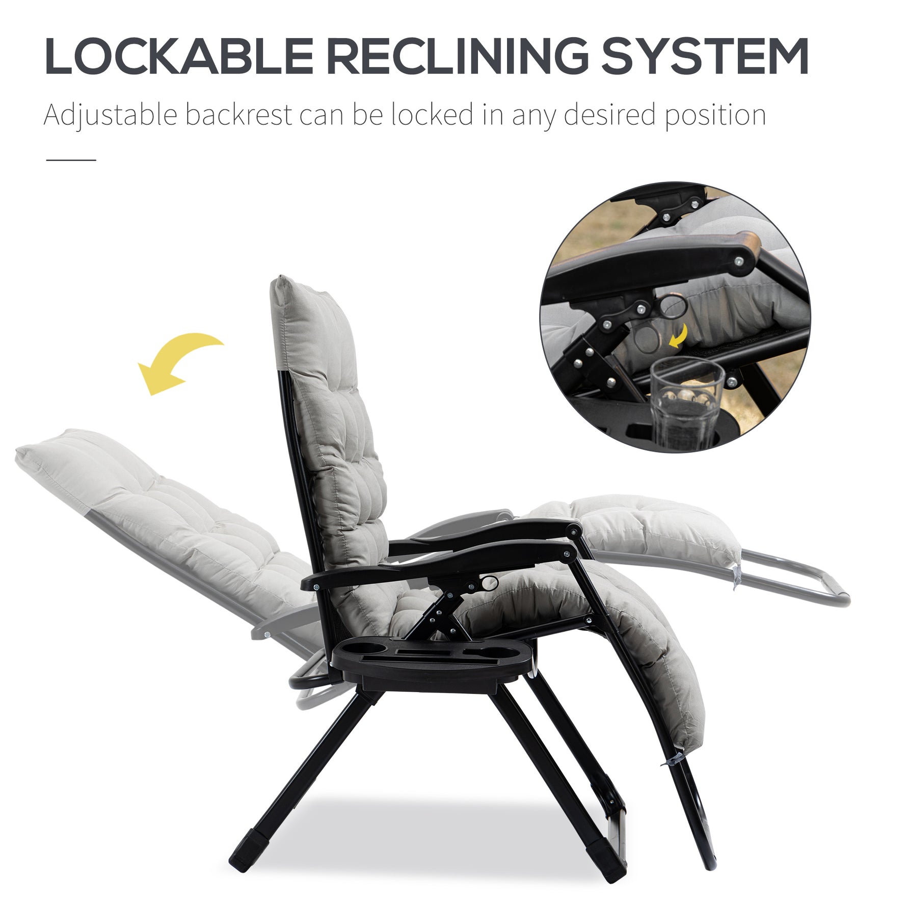 Outsunny Padded Zero Gravity Reclining Lounge Chair detail image 22