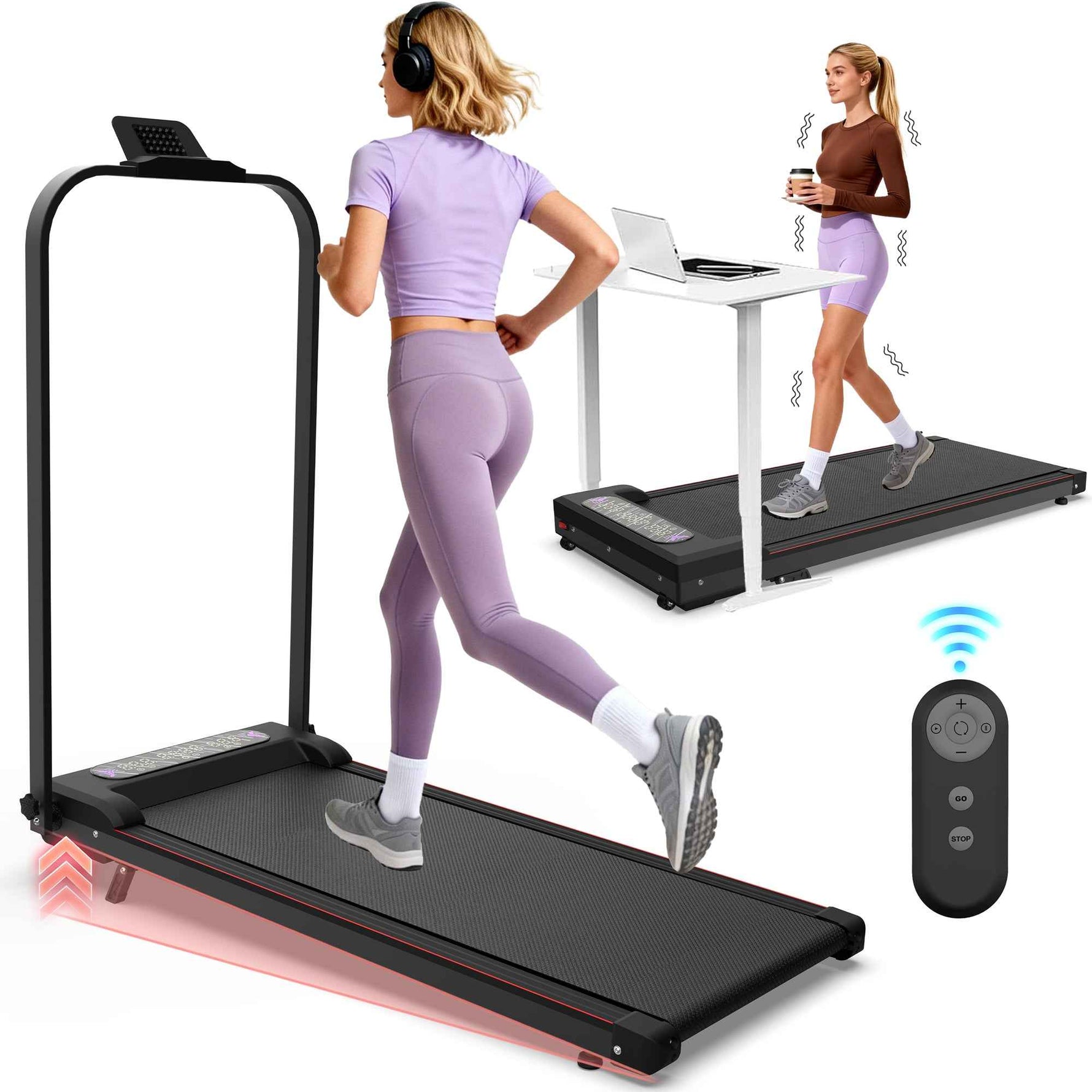 Foldable Under-Desk Walking Pad with Handlebar & Incline under-desk walking pad