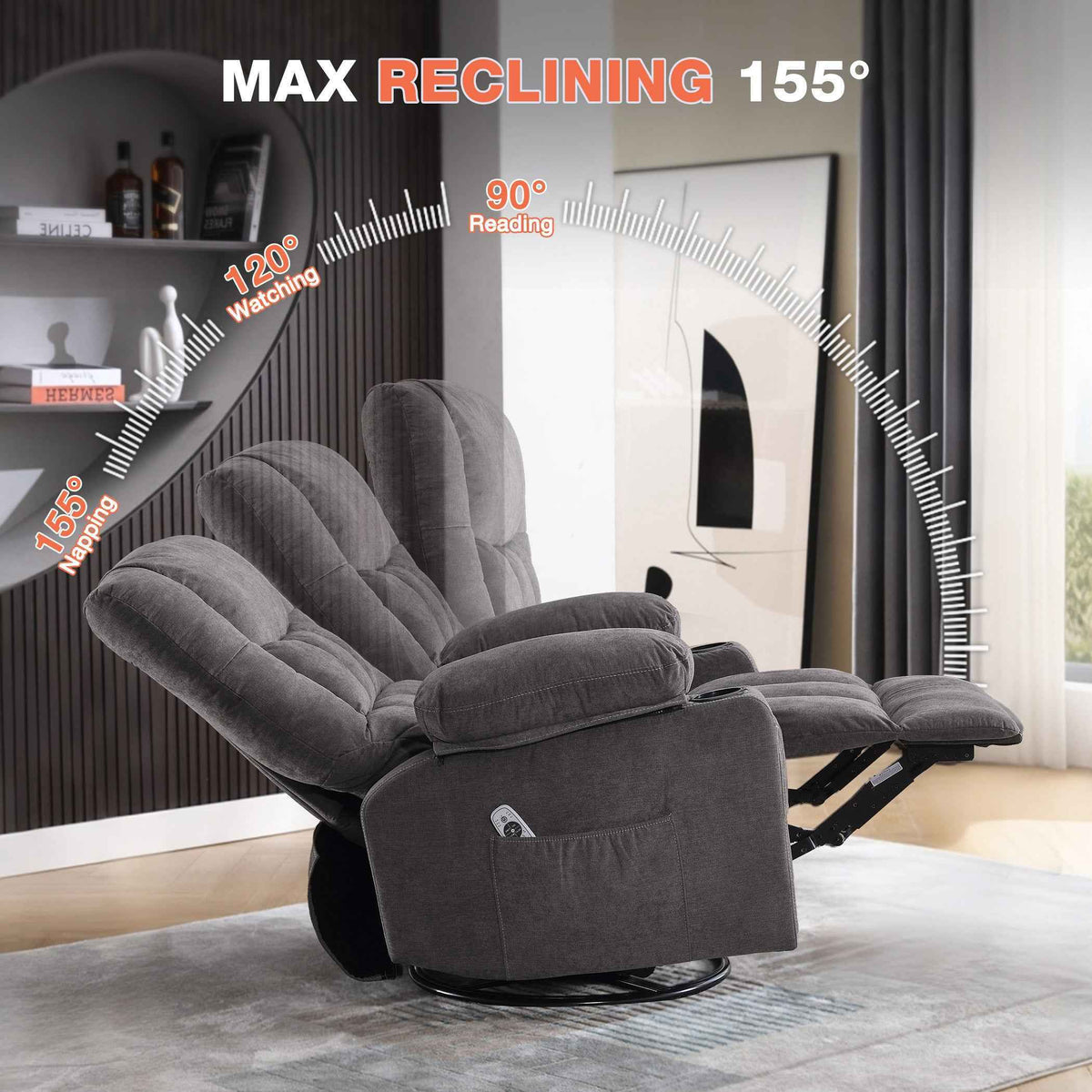 Massage Swivel Rocker Recliner with Vibration, Heat & Ergonomic Lounge Support detail image 21