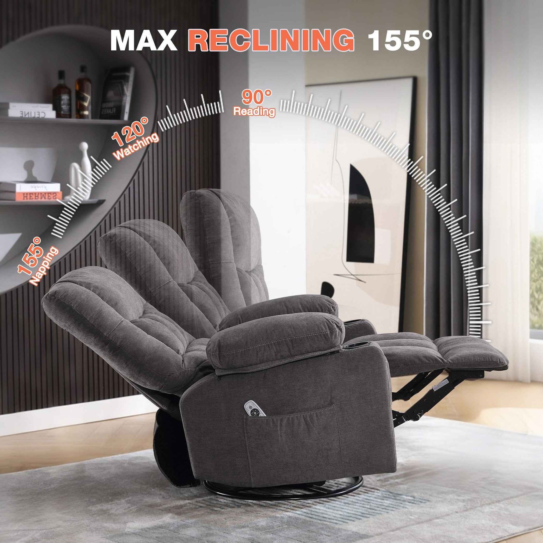Massage Swivel Rocker Recliner with Vibration, Heat & Ergonomic Lounge Support detail image 21