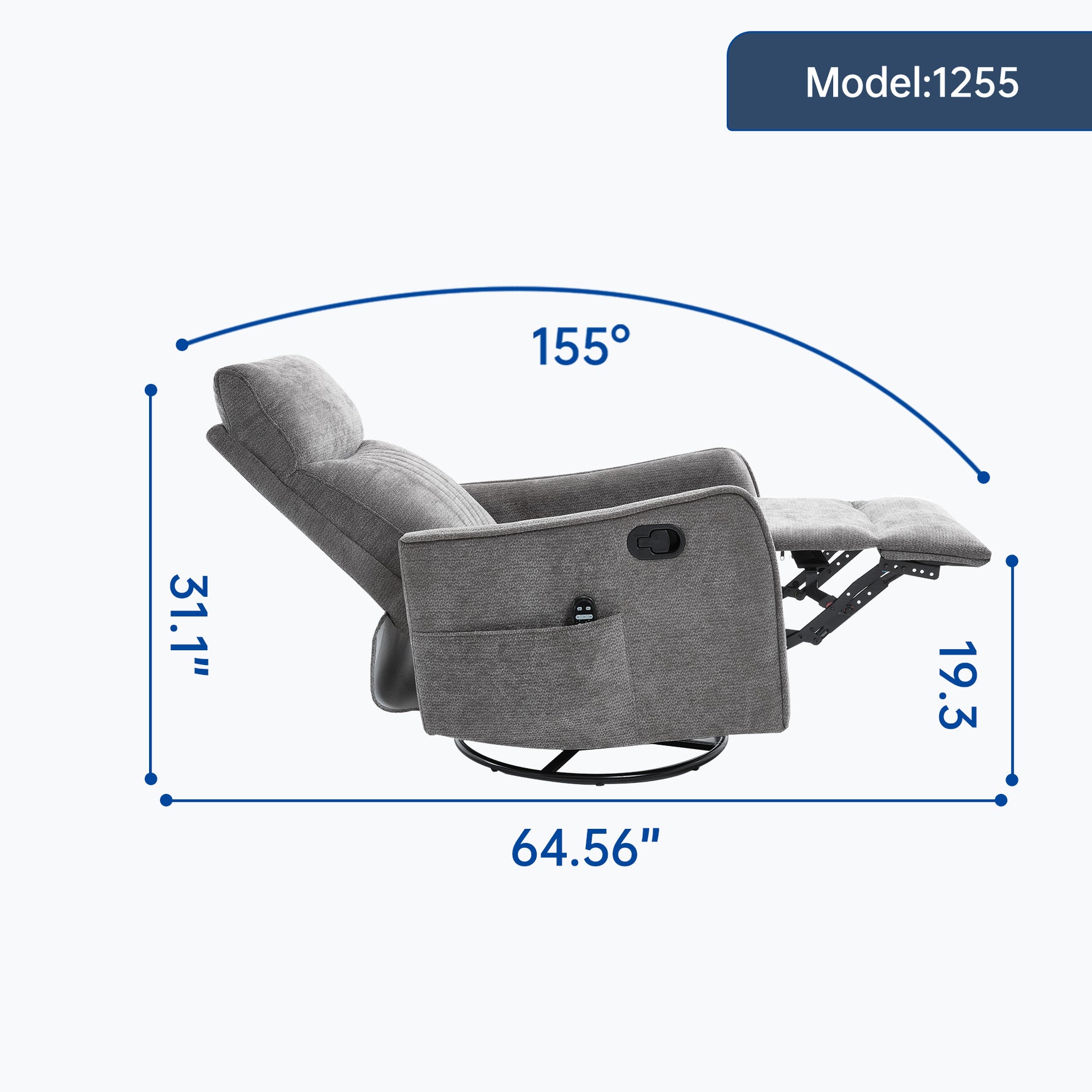 Heat Massage Manual Recliner Chair with Rocker and Swivel in Fabric for Living detail image 16