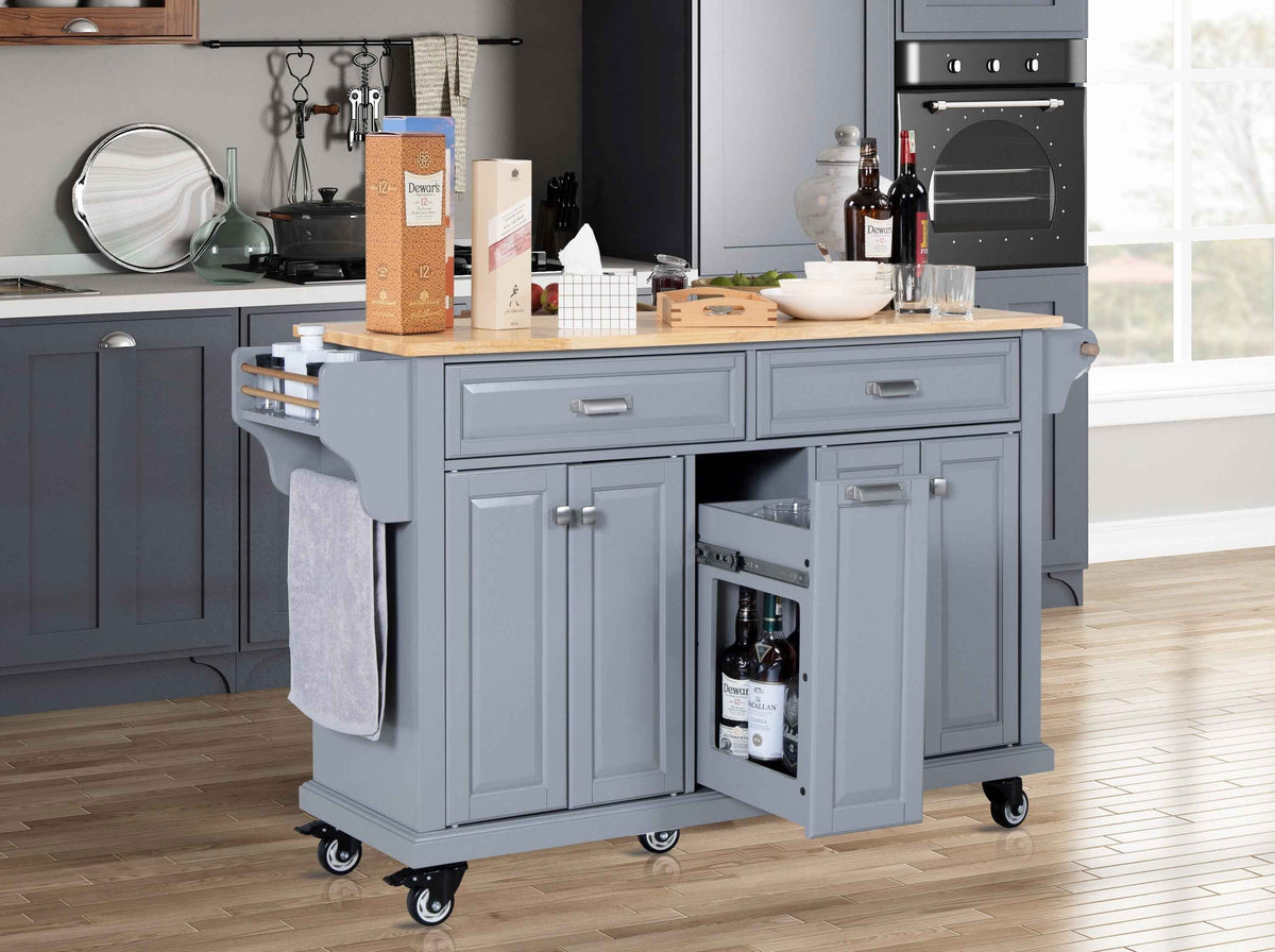 Rubberwood Drop-Leaf Kitchen Cart with 3 Drawers product view 36