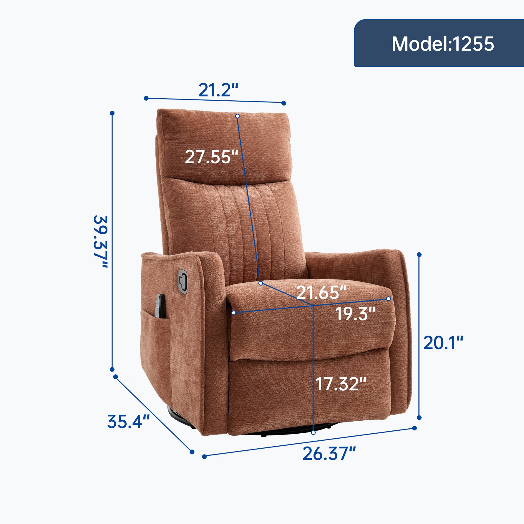 Heat Massage Manual Recliner Chair with Rocker and Swivel in Fabric for Living Room detail image 15