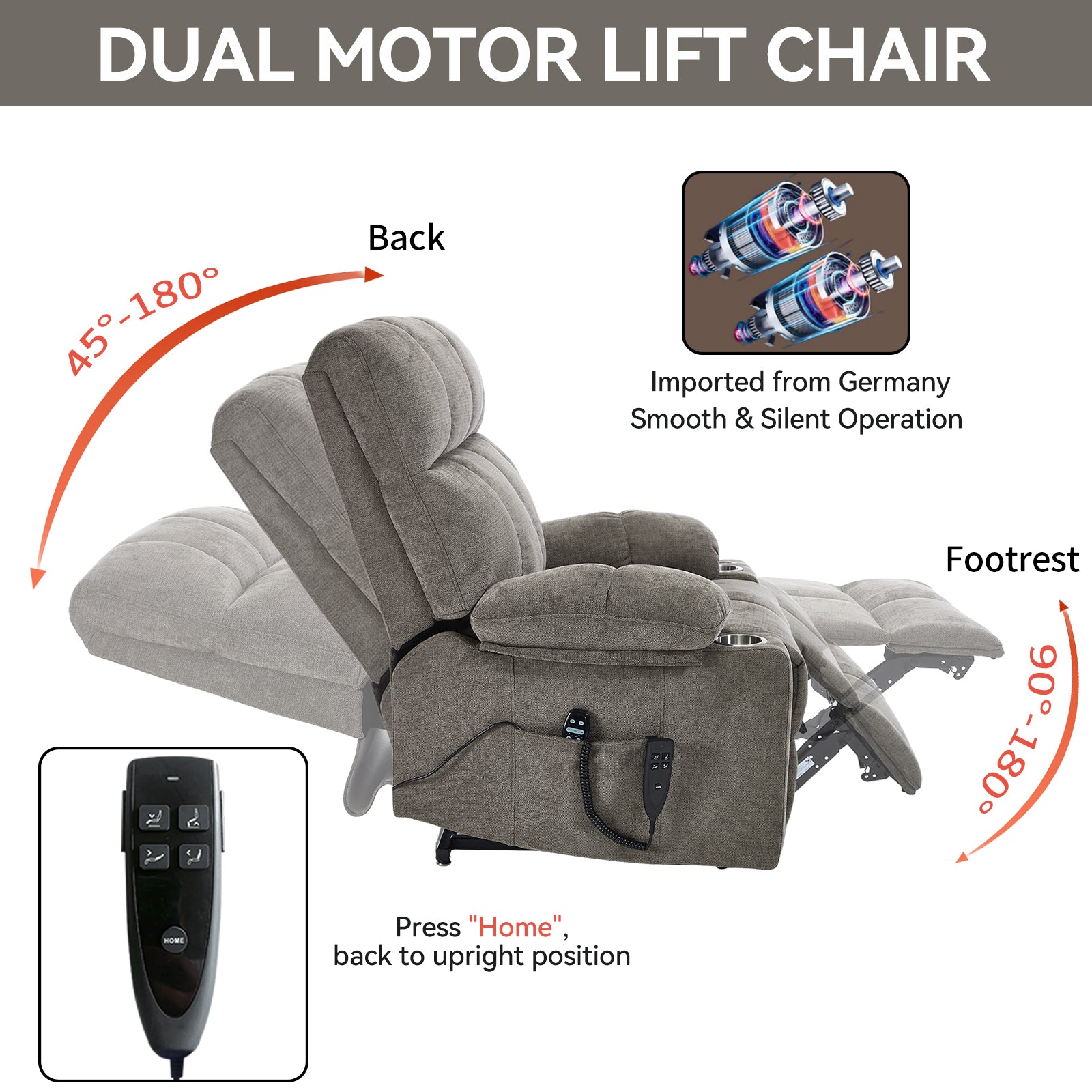 Chenille Dual-Motor Power Lift Recliner, 350 lb Capacity detail image 45