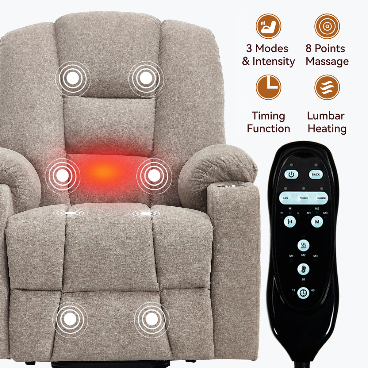 Large Dual-Motor Power Lift Heat & Massage Recliner detail image 44
