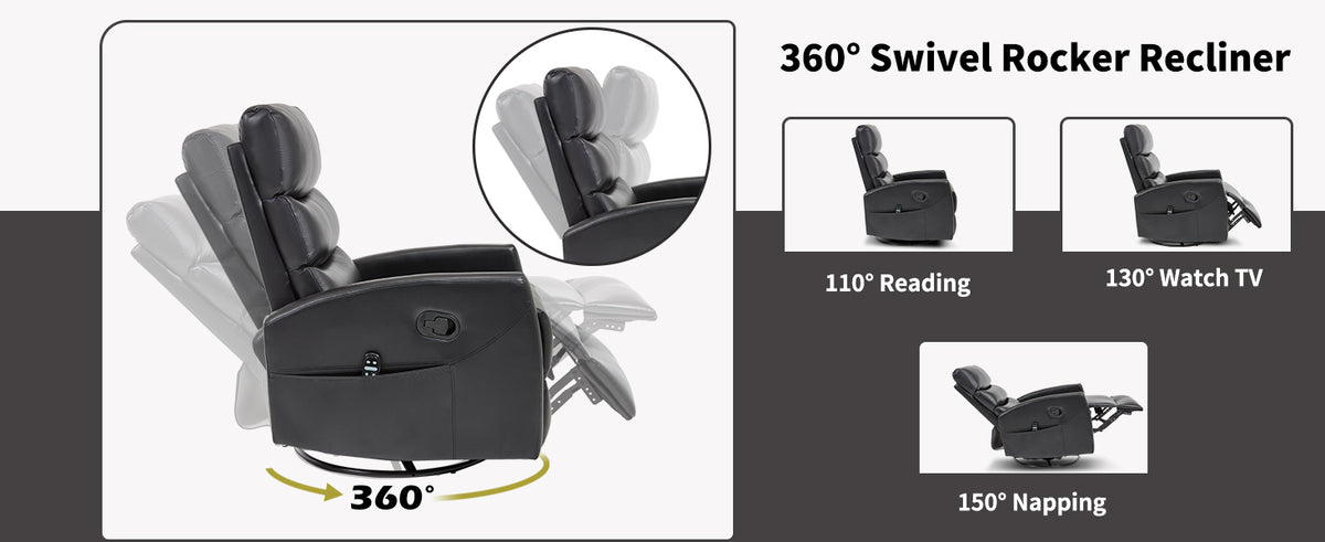 Heat Massage Manual Recliner Chair with Rocker and Swivel in Fabric for Living Room detail image 10