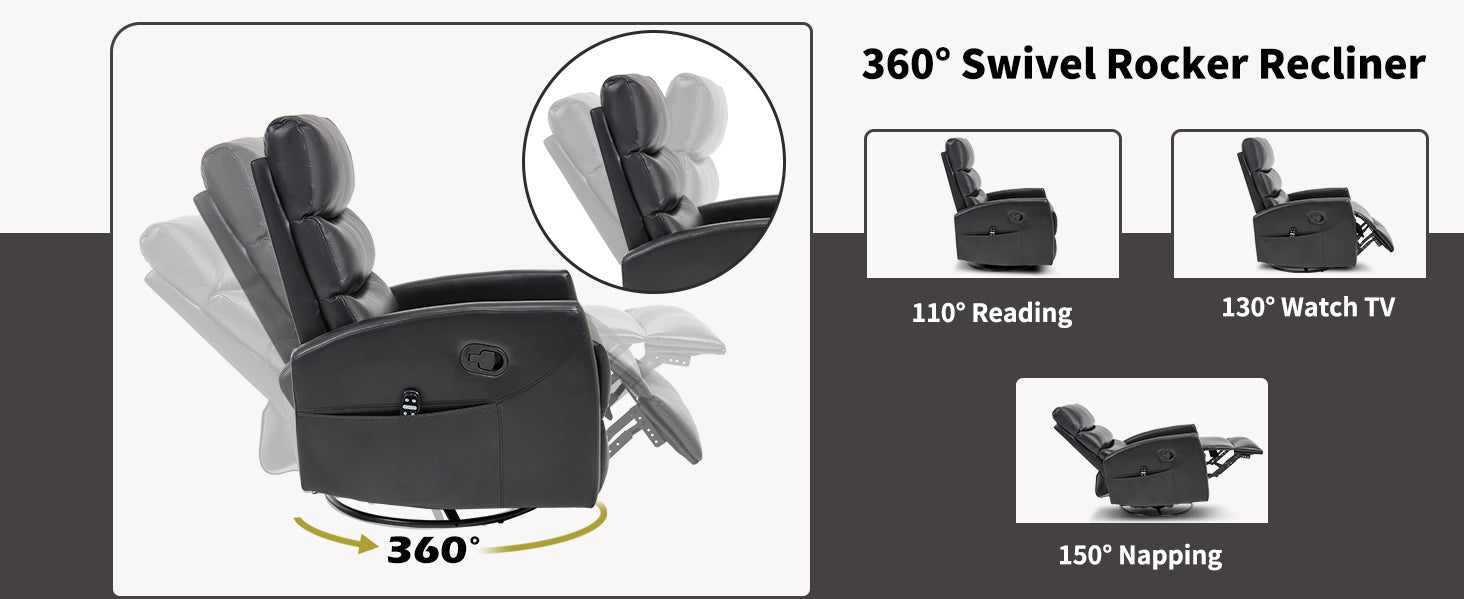 Heat Massage Manual Recliner Chair with Rocker and Swivel in Fabric for Living Room detail image 10