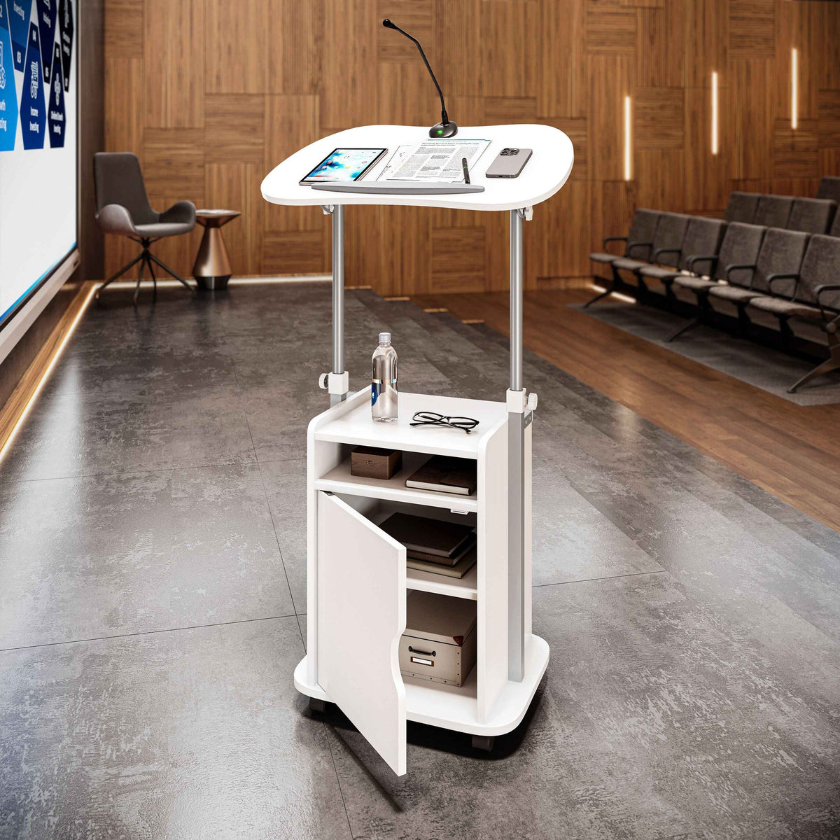 Techni Mobili Sit-to-Stand Laptop Cart with Storage mobile laptop workstation
