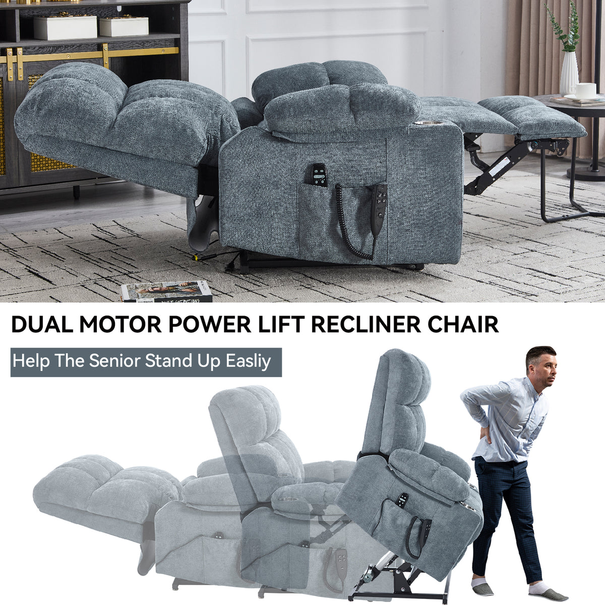 Chenille Dual-Motor Power Lift Recliner, 350 lb Capacity detail image 61