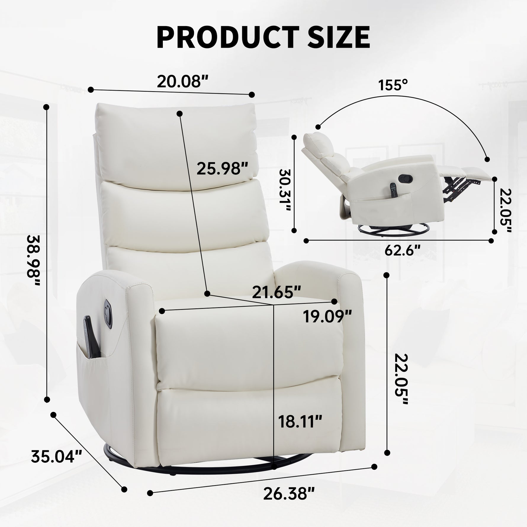Heat Massage Manual Recliner Chair with Rocker and Swivel in Faux Leather for Living Room detail image 19