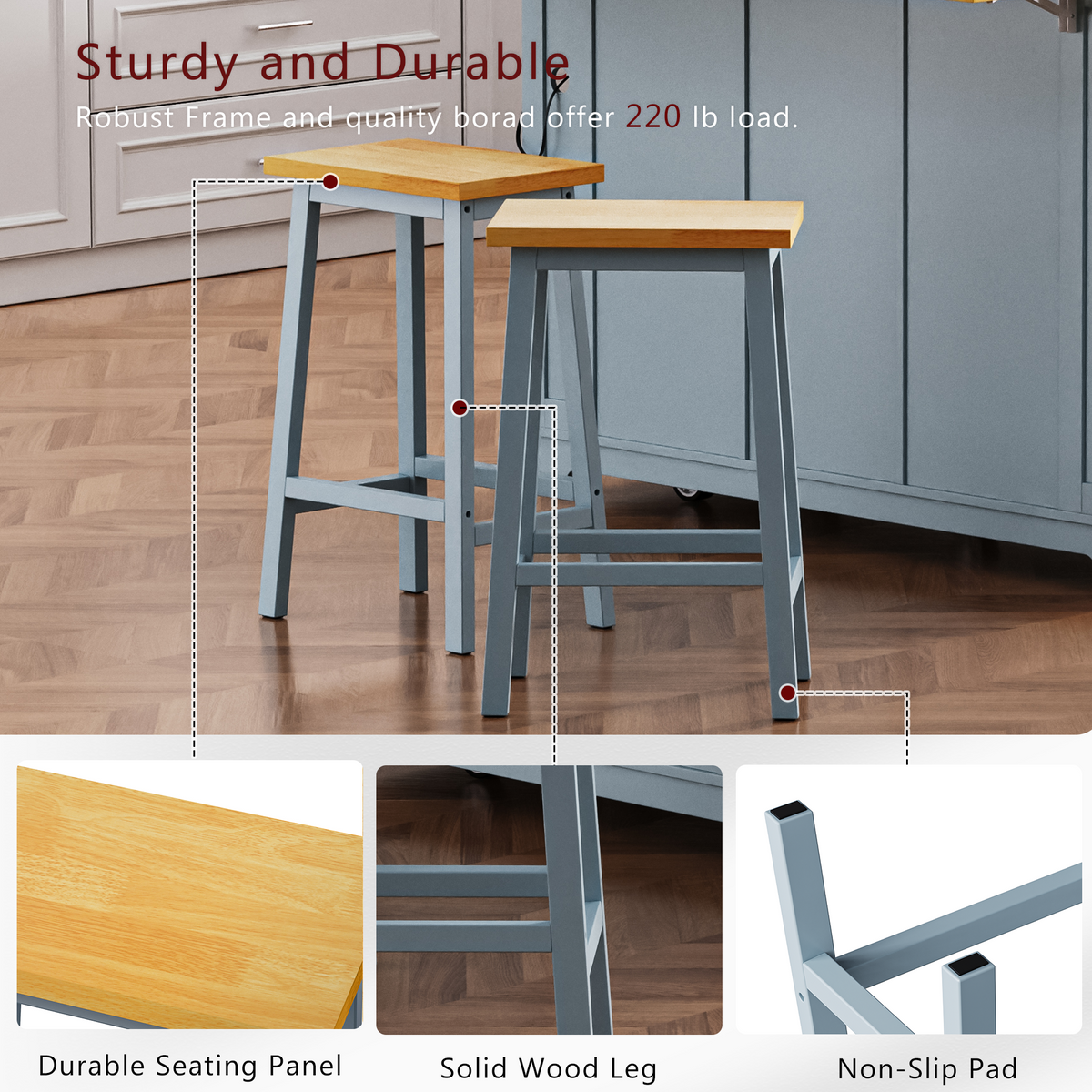 53 in. Farmhouse Kitchen Island with Power Outlet & Stools product view 67