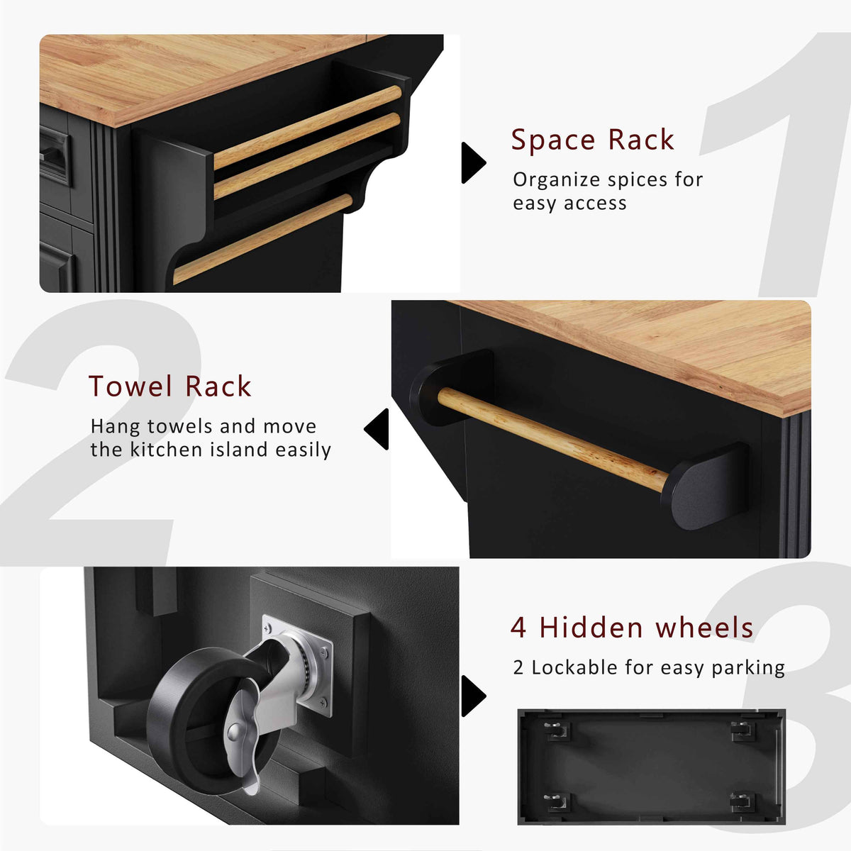 54 in. Rolling Kitchen Island with Drop Leaf & Storage product view 42