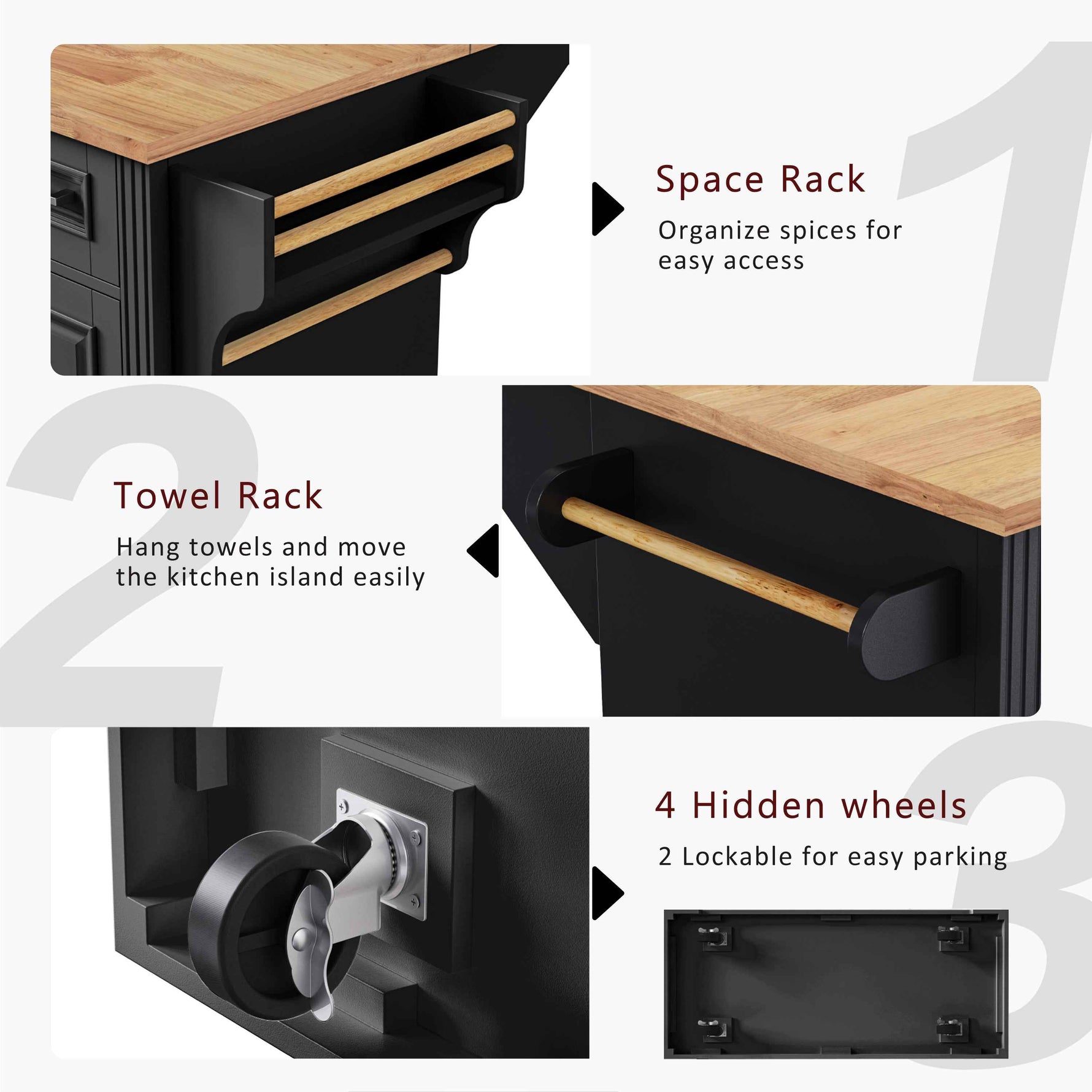 54 in. Rolling Kitchen Island with Drop Leaf & Storage product view 42