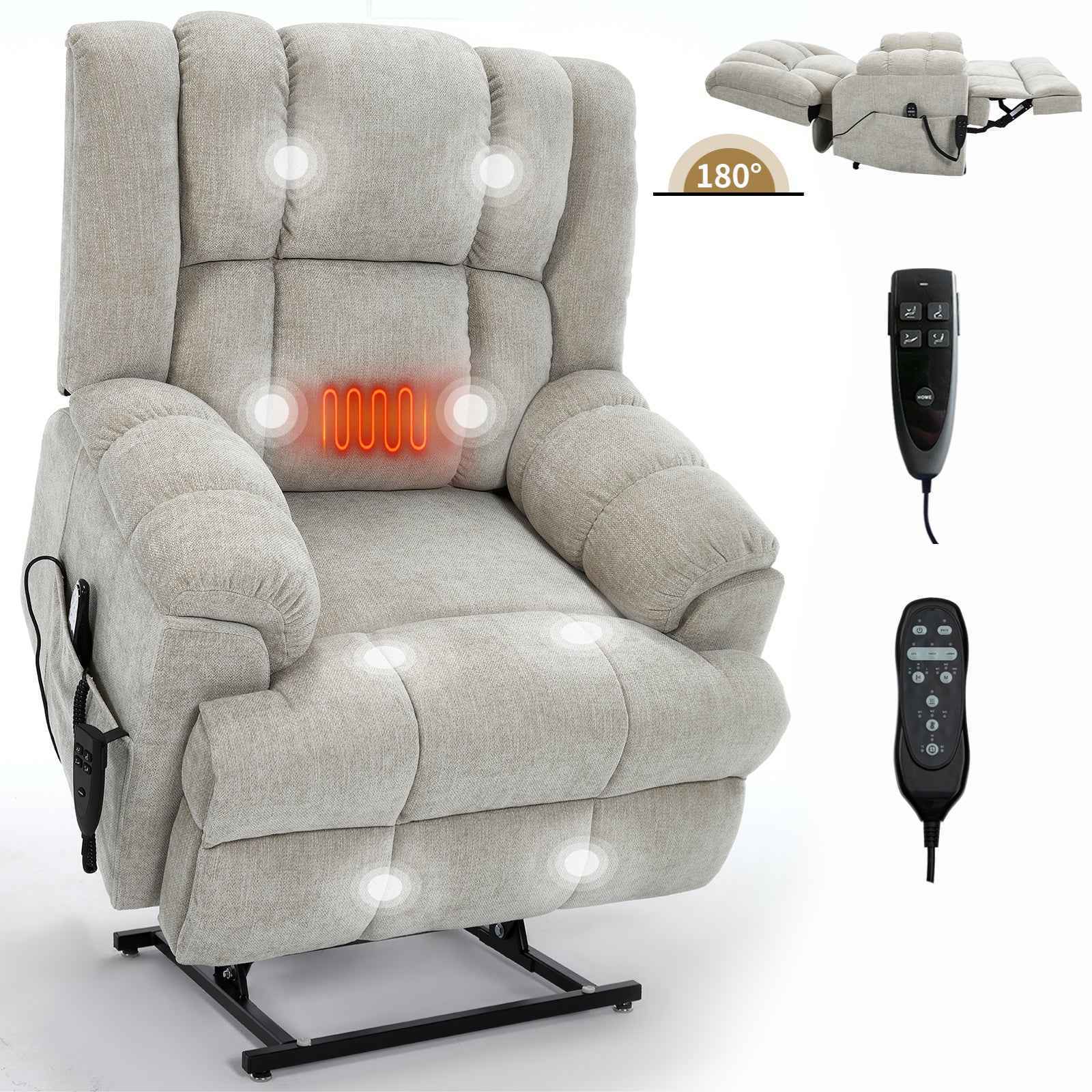 Dual-Motor Heat & Massage Power Lift Recliner, 350 lb Capacity detail image 3