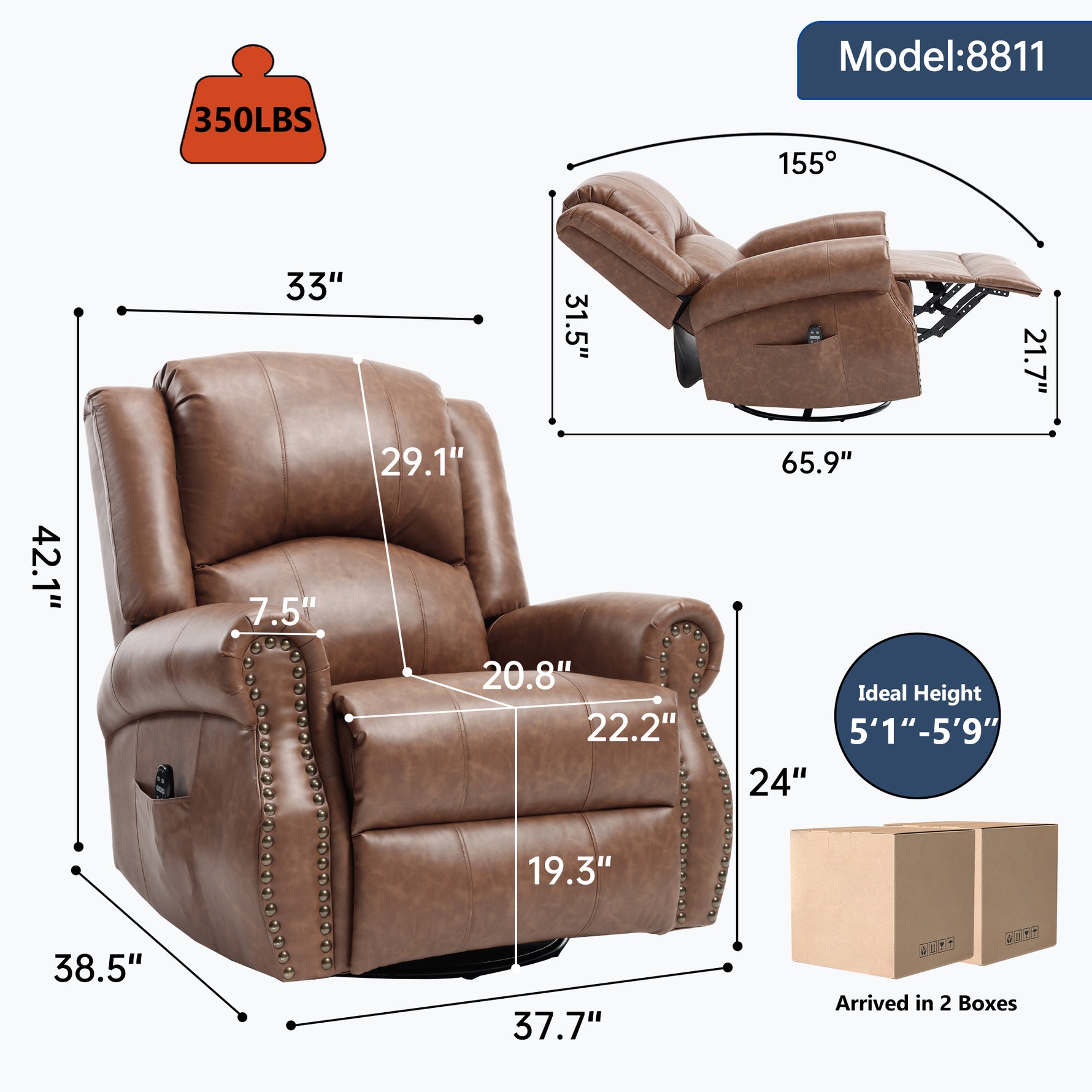 Heat Massage Manual Recliner Chair with Rocker and Swivel for Living Room detail image 14
