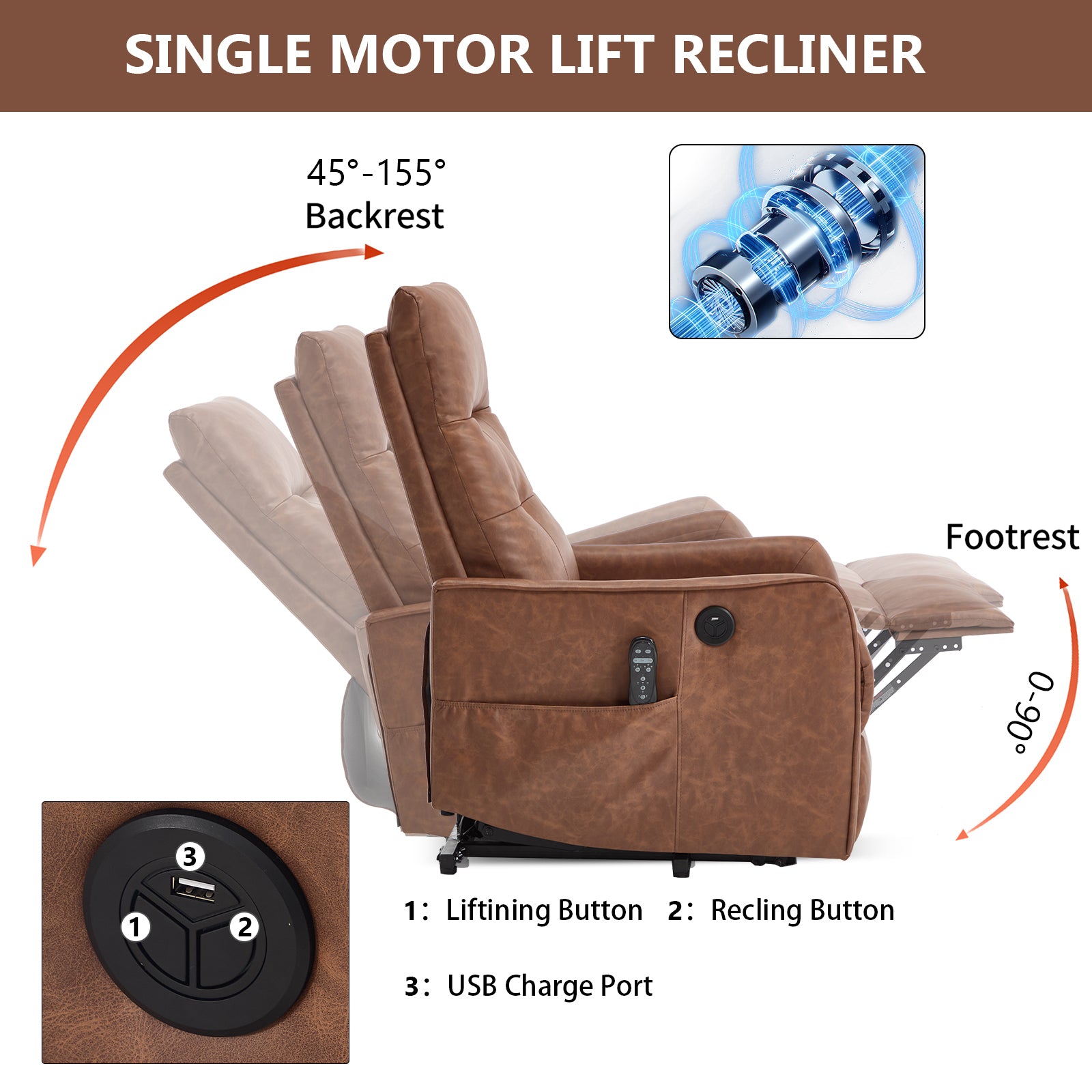 Single Motor Power Lift Recliner Chair with Massage & Heat detail image 95