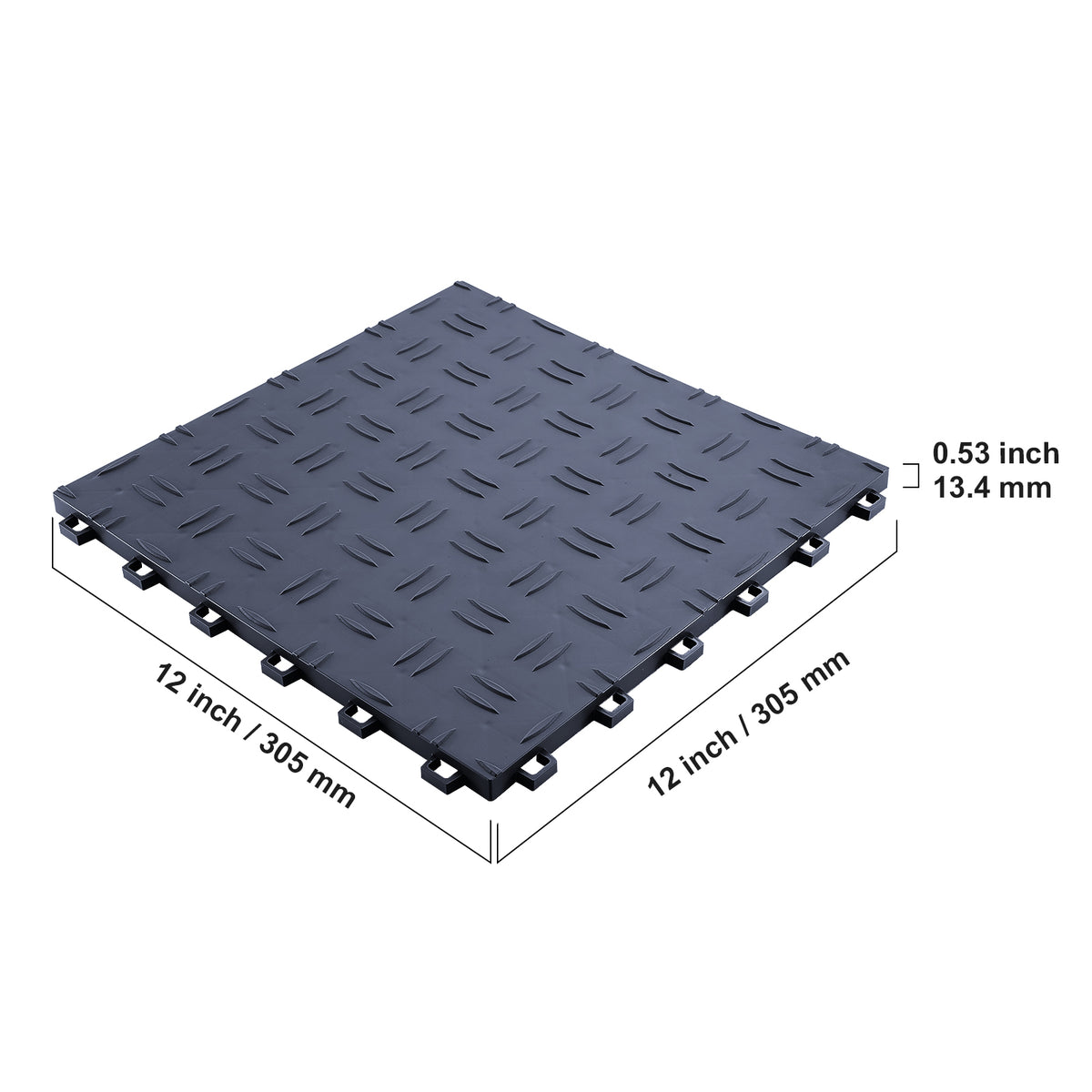 PVC Interlocking Drainage Garage Floor Tiles, 12" x 12" x 0.5" for workshop, garage, storage, or utility use