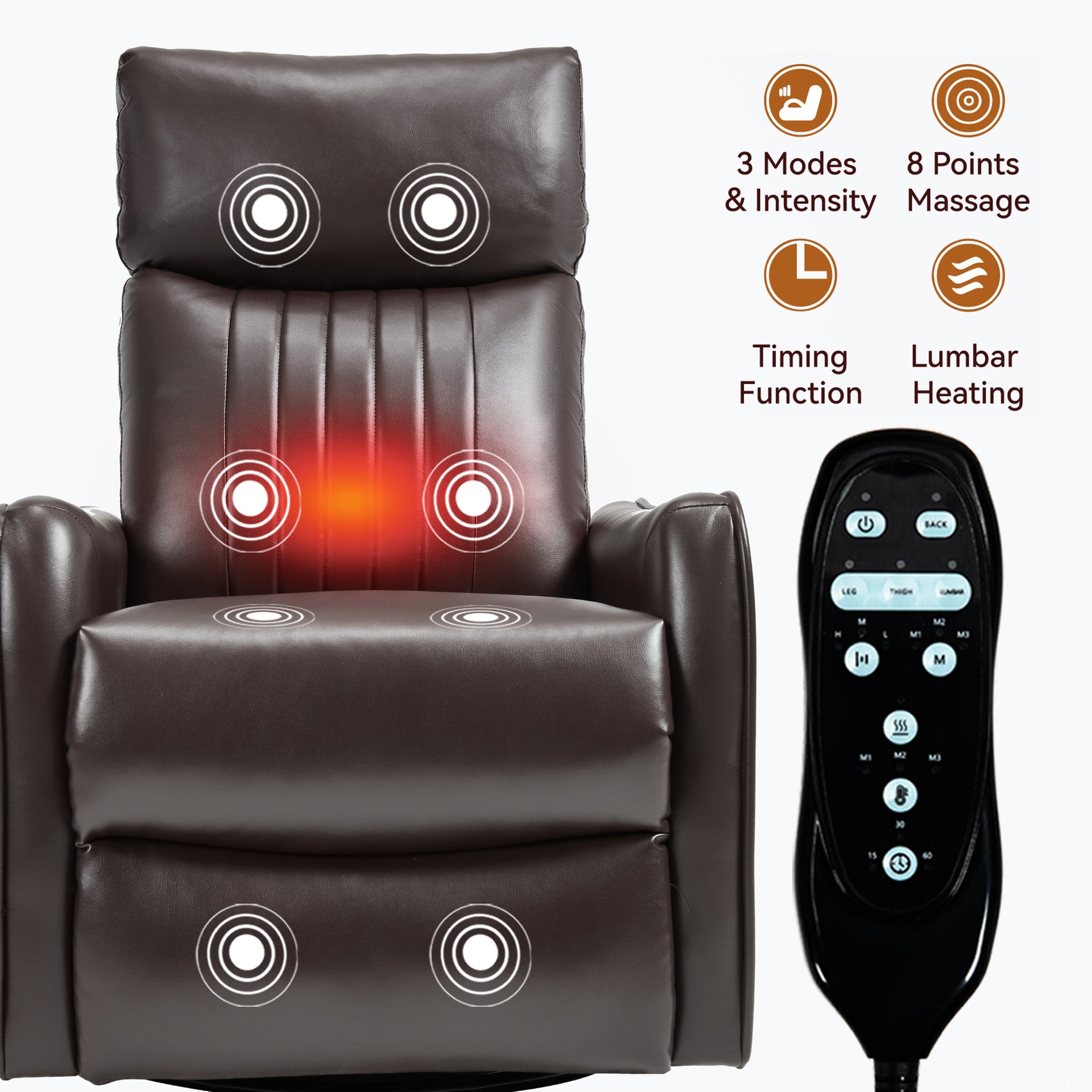 Faux Leather Heat Massage Manual Recliner Chair with Rocker and Swivel for Living Room detail image 26