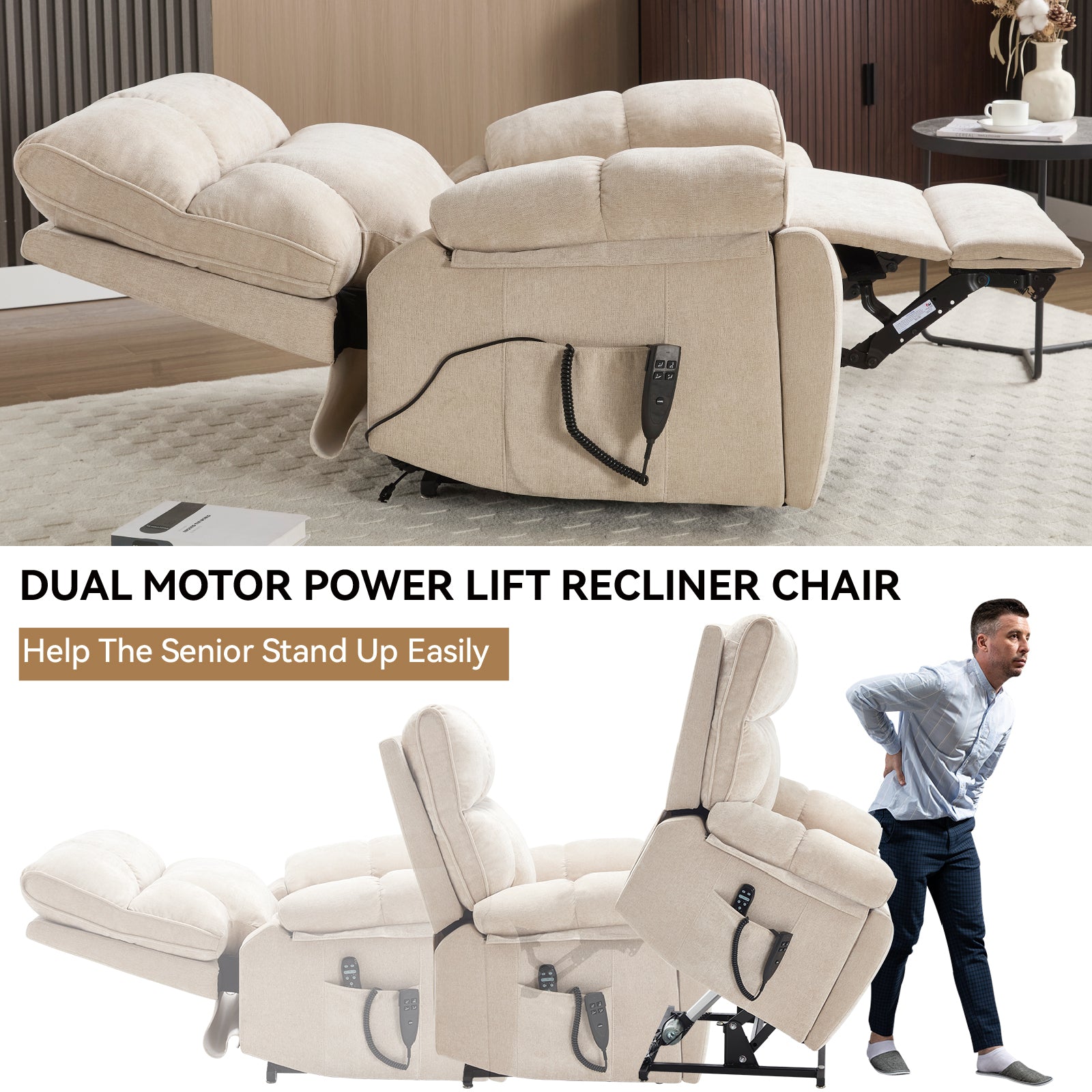 Dual-Motor Power Lift Recliner with Heat & Massage, 350 lb Capacity detail image 10