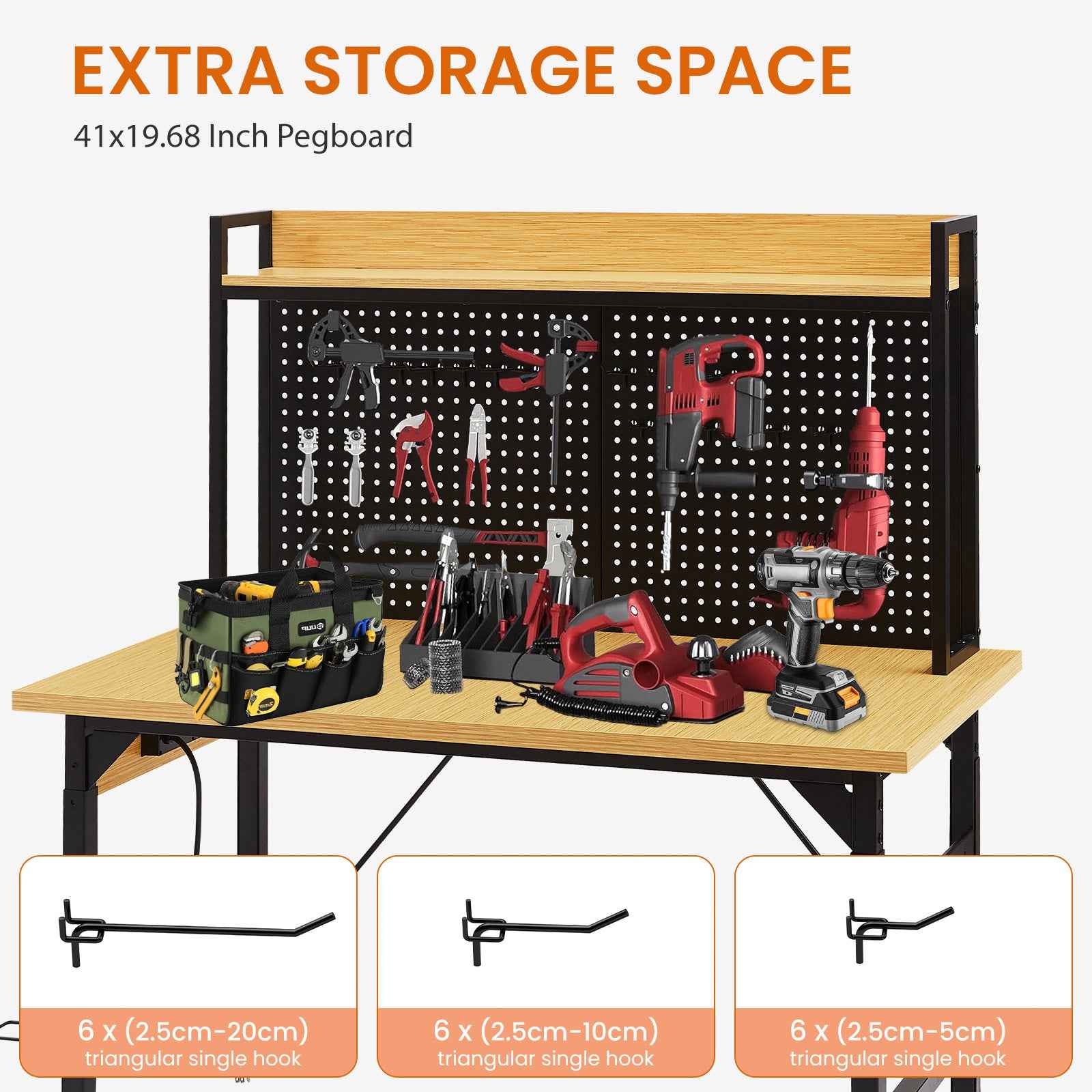 Heavy-Duty Adjustable Workbench with Pegboard & Wheels workshop project bench