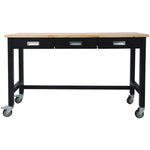 60" Rolling Bamboo Workbench with Drawer Storage for workshop, garage, storage, or utility use