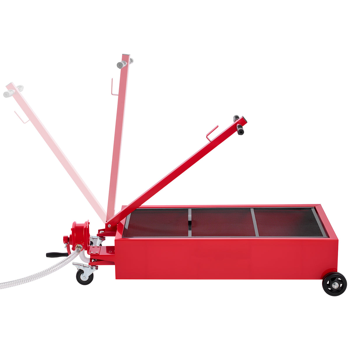 Low-Profile Rolling Oil Drain Pan with Manual Pump for workshop, garage, storage, or utility use