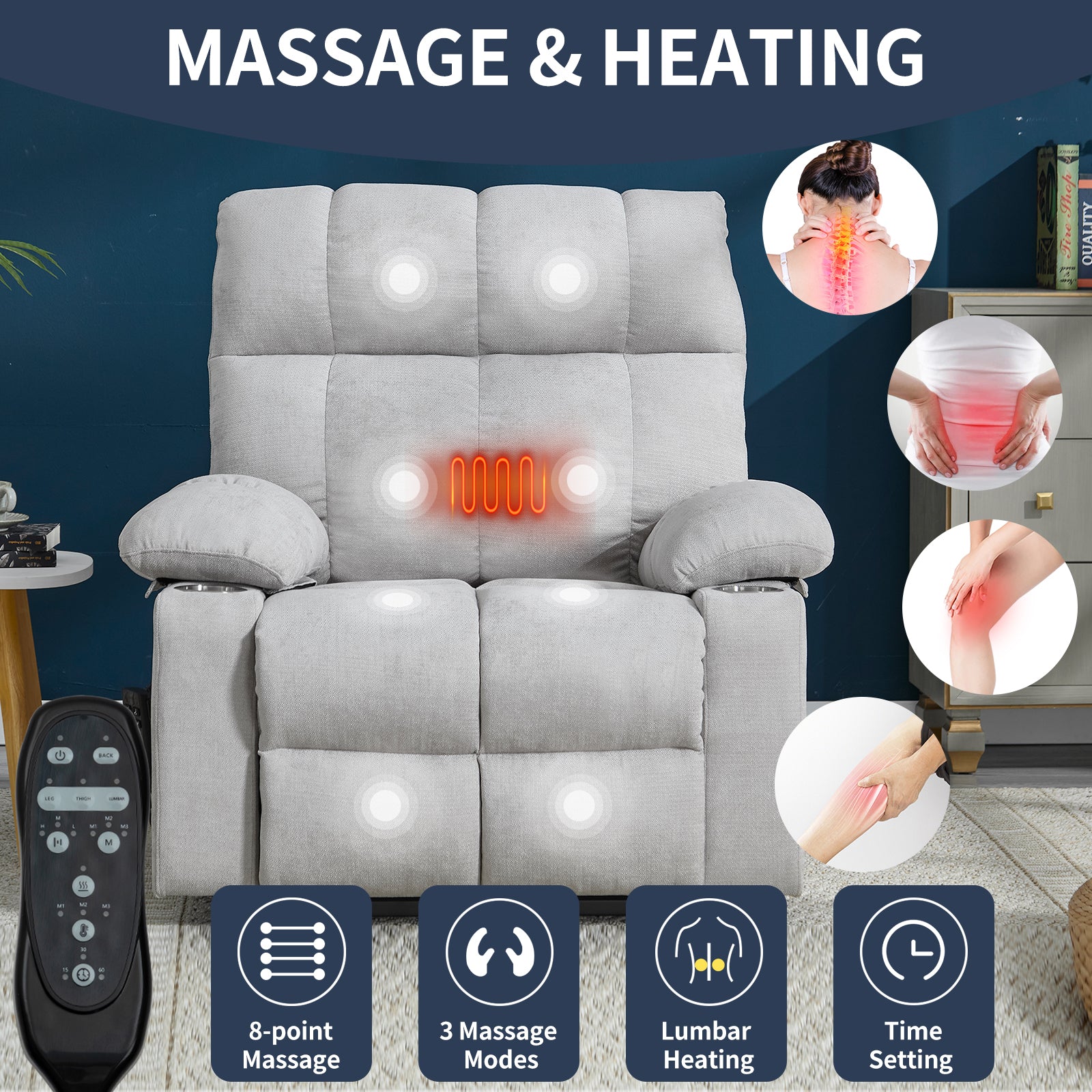 Chenille Dual-Motor Power Lift Recliner, 350 lb Capacity detail image 7