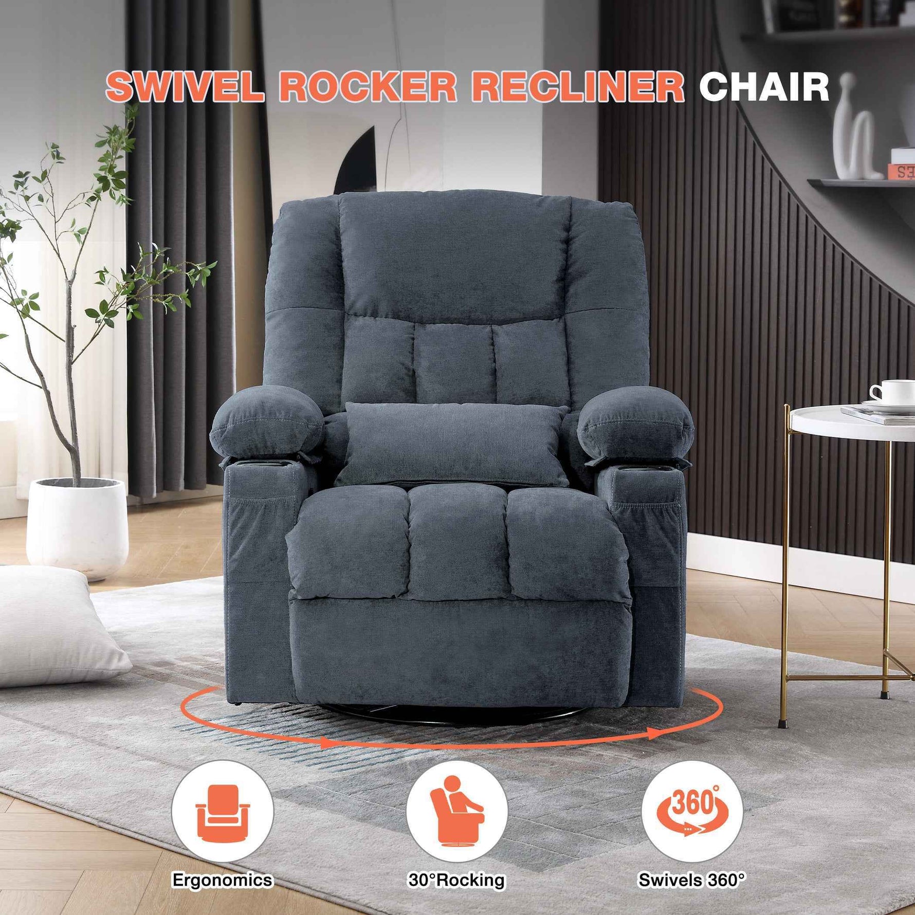 Massage Swivel Rocker Recliner with Vibration, Heat & Ergonomic Lounge Support detail image 4