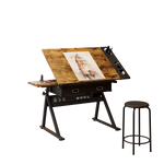 Hand Crank Adjustable Drafting Table with Drawers & Stool hobby and puzzle table