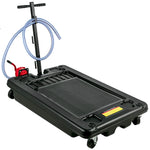 Low-Profile Rolling Oil Drain Pan with Manual Pump for workshop, garage, storage, or utility use
