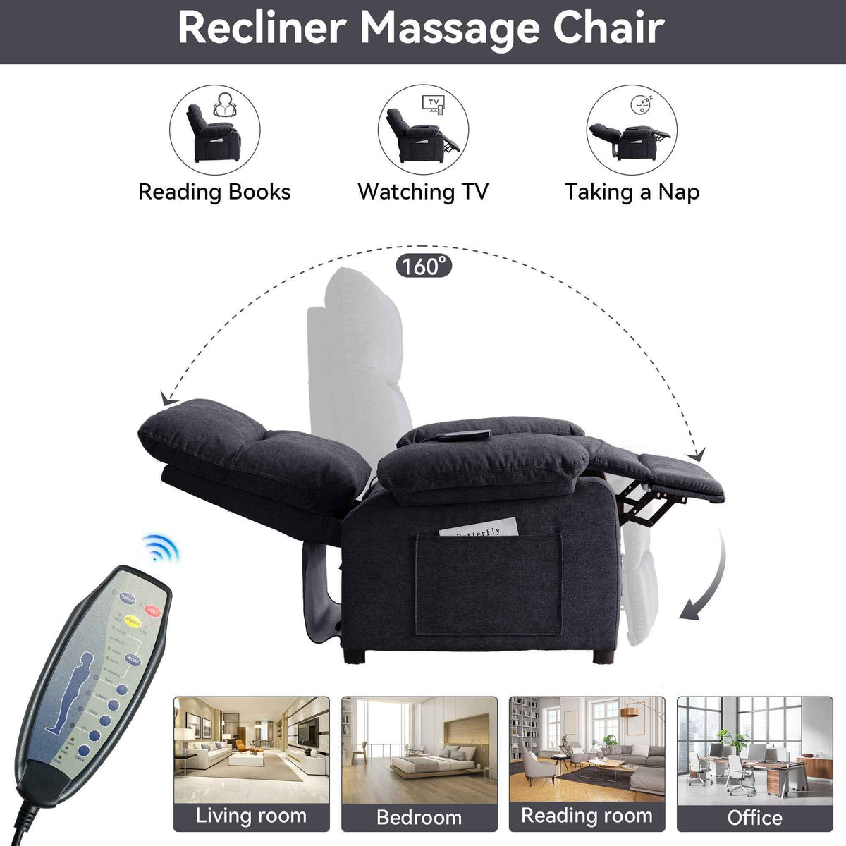 Chenille Massage Recliner with Heat & Remote Control detail image 2