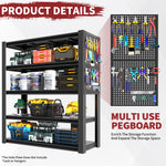 Industrial Heavy-Duty Metal 5-Tier Adjustable Shelving Unit with Pegboard for workshop, garage, storage, or utility use