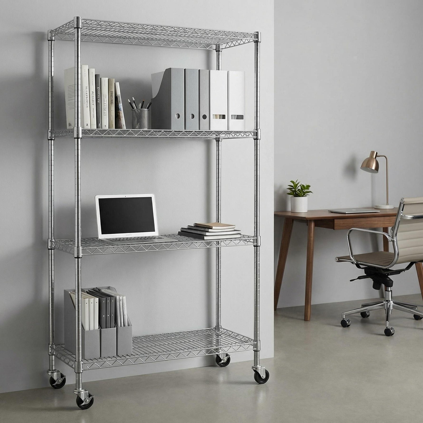 Heavy-Duty Adjustable Wire Shelving Unit with Wheels & Levelers for workshop, garage, storage, or utility use
