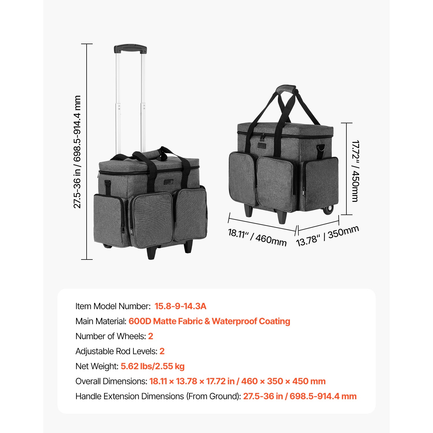 VEVOR rolling laptop bag with wheels and structured storage for work travel