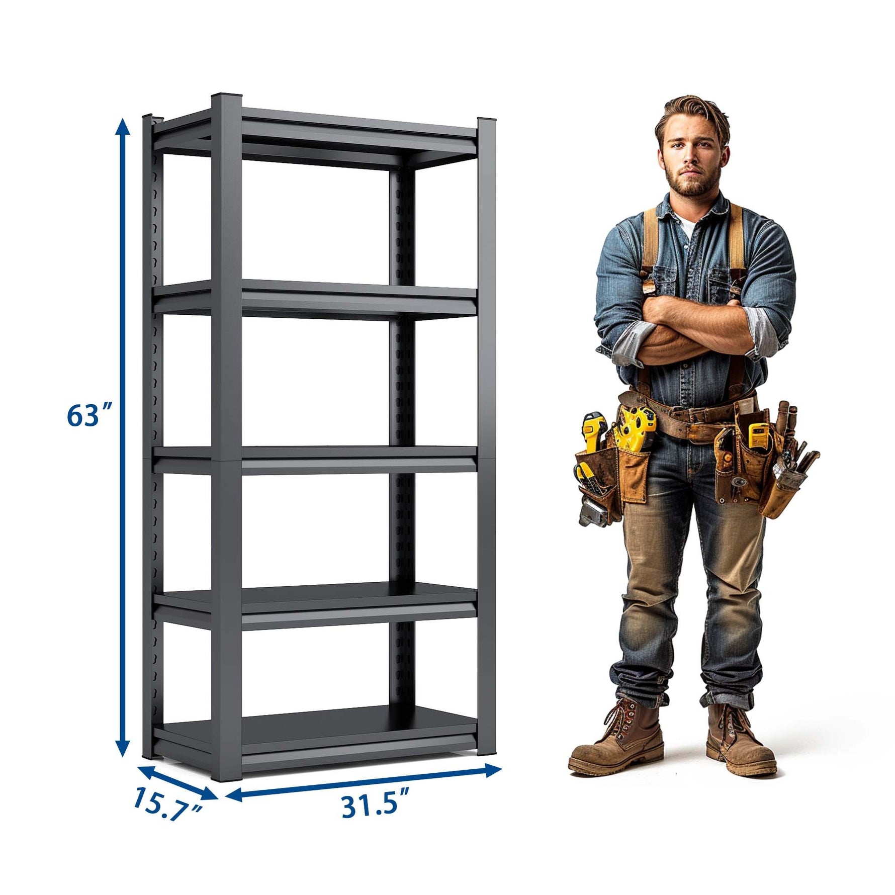 Industrial Heavy-Duty 5-Tier Adjustable Metal Shelving Unit for workshop, garage, storage, or utility use