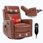 Genuine Leather Heat Massage Manual Recliner Chair with Rocker and Swivel for Living Room detail image 13