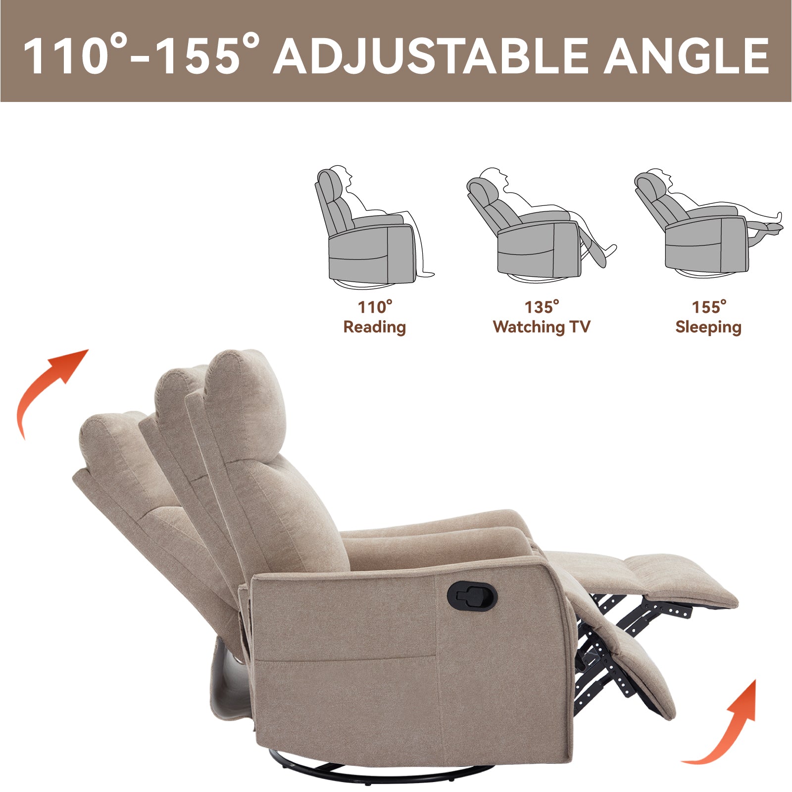 Heat Massage Manual Recliner Chair with Rocker and Swivel in Fabric for Living Room detail image 63