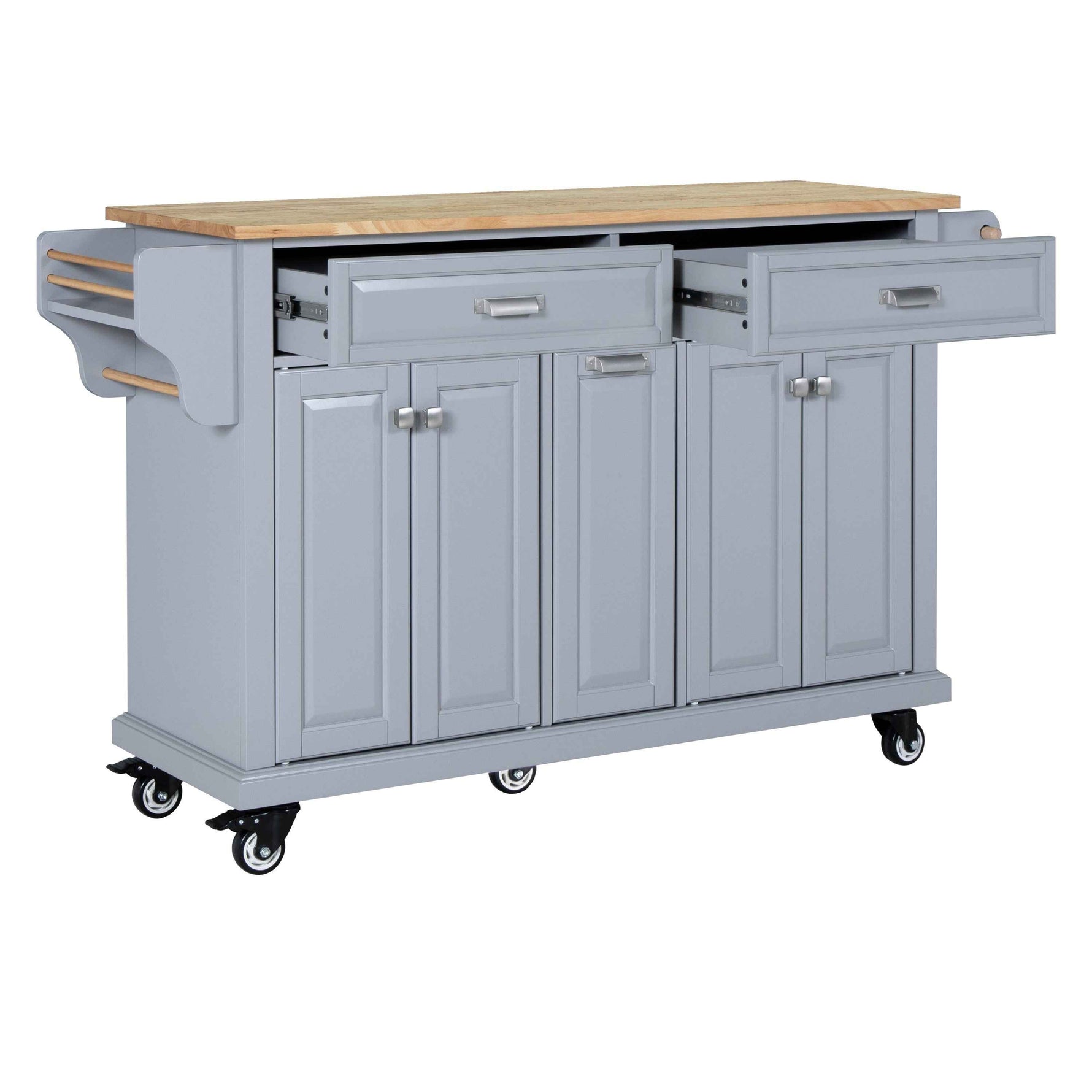Rubberwood Drop-Leaf Kitchen Cart with 3 Drawers product view 30