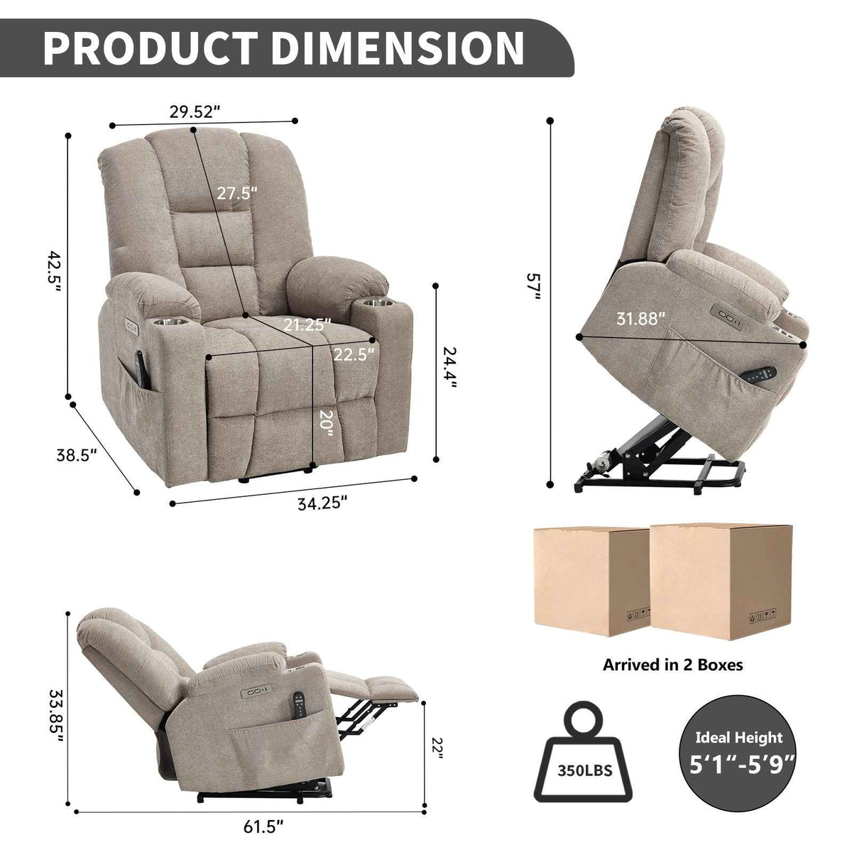 Large Dual-Motor Power Lift Heat & Massage Recliner detail image 40