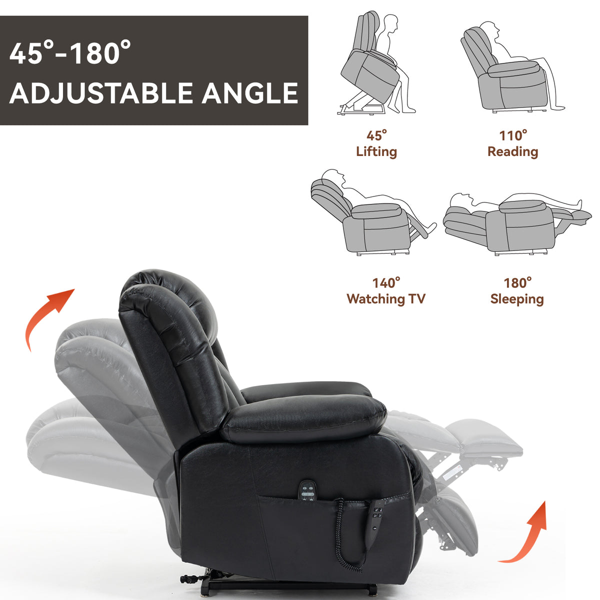 Dual-Motor Power Lift Genuine Leather Heat & Massage Recliner detail image 12