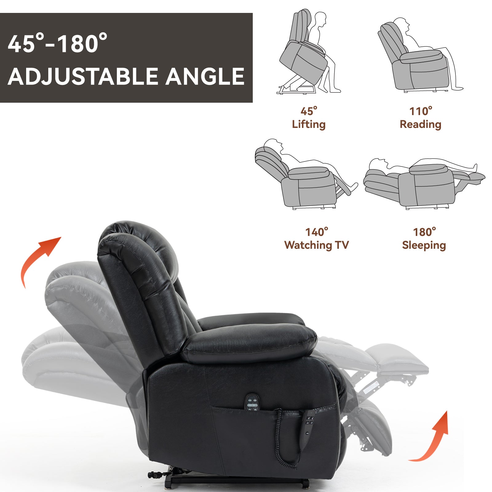 Dual-Motor Power Lift Genuine Leather Heat & Massage Recliner detail image 12