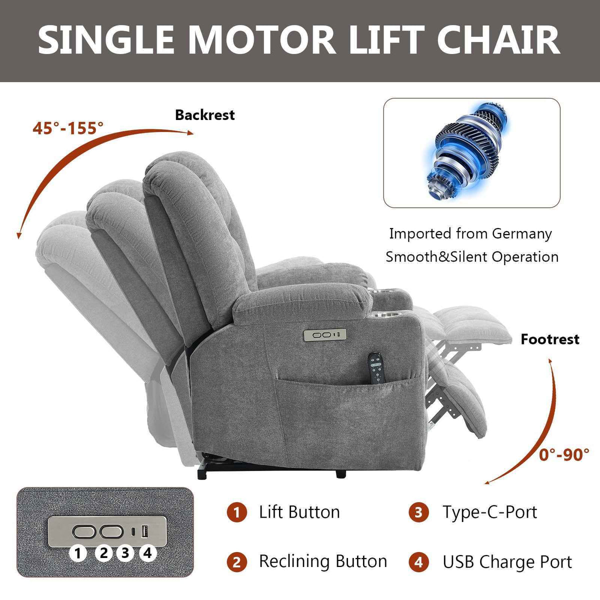 Large Dual-Motor Power Lift Heat & Massage Recliner detail image 23