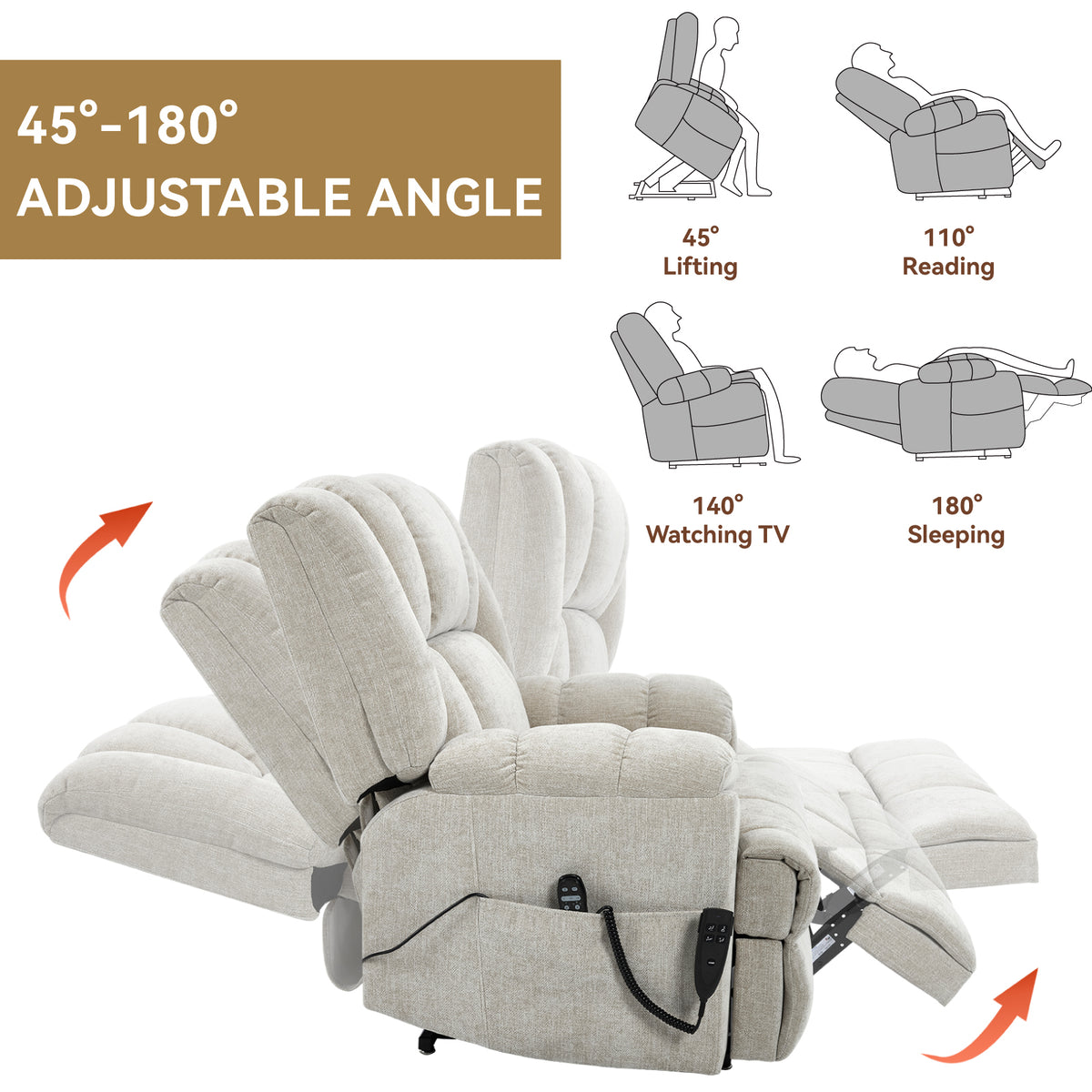 Dual-Motor Heat & Massage Power Lift Recliner, 350 lb Capacity detail image 7