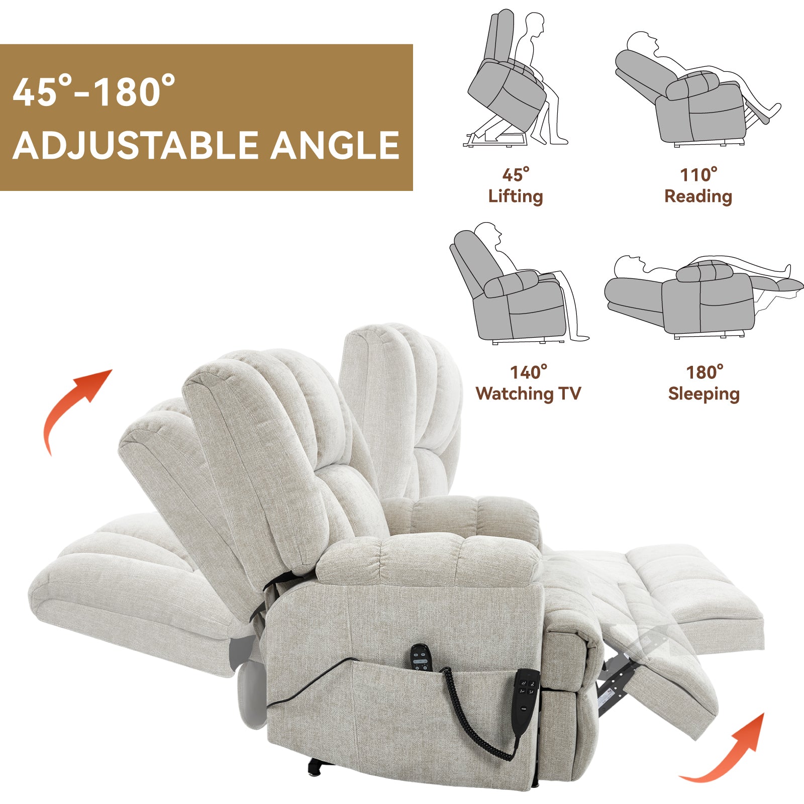 Dual-Motor Heat & Massage Power Lift Recliner, 350 lb Capacity detail image 7