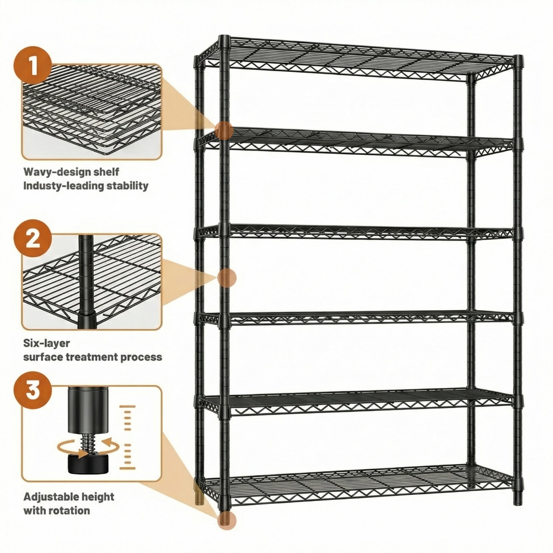 6-Tier Adjustable Wire Shelving Unit, 2100 lb Capacity for workshop, garage, storage, or utility use