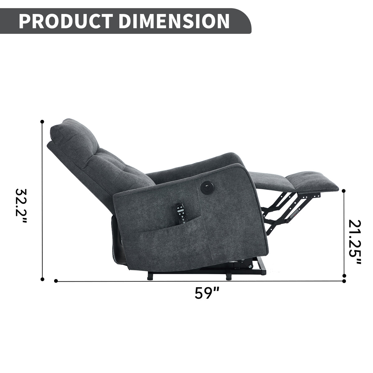 Chenille Single-Motor Power Lift Recliner with Massage & Heat detail image 50